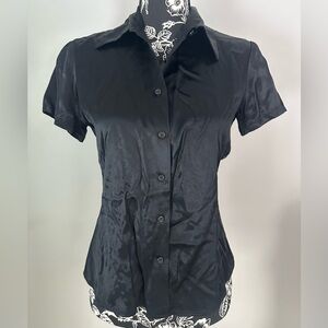 Vintage 90’s black satin short sleeved blouse